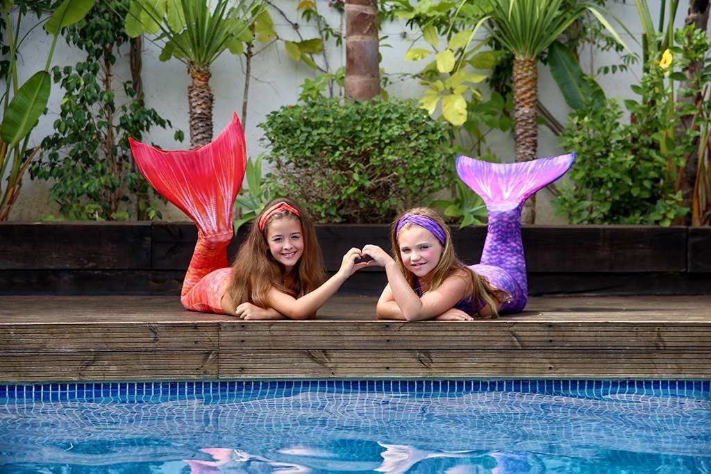 Fun with Purple Surf and Sunset Splash Mermaid tails and fin