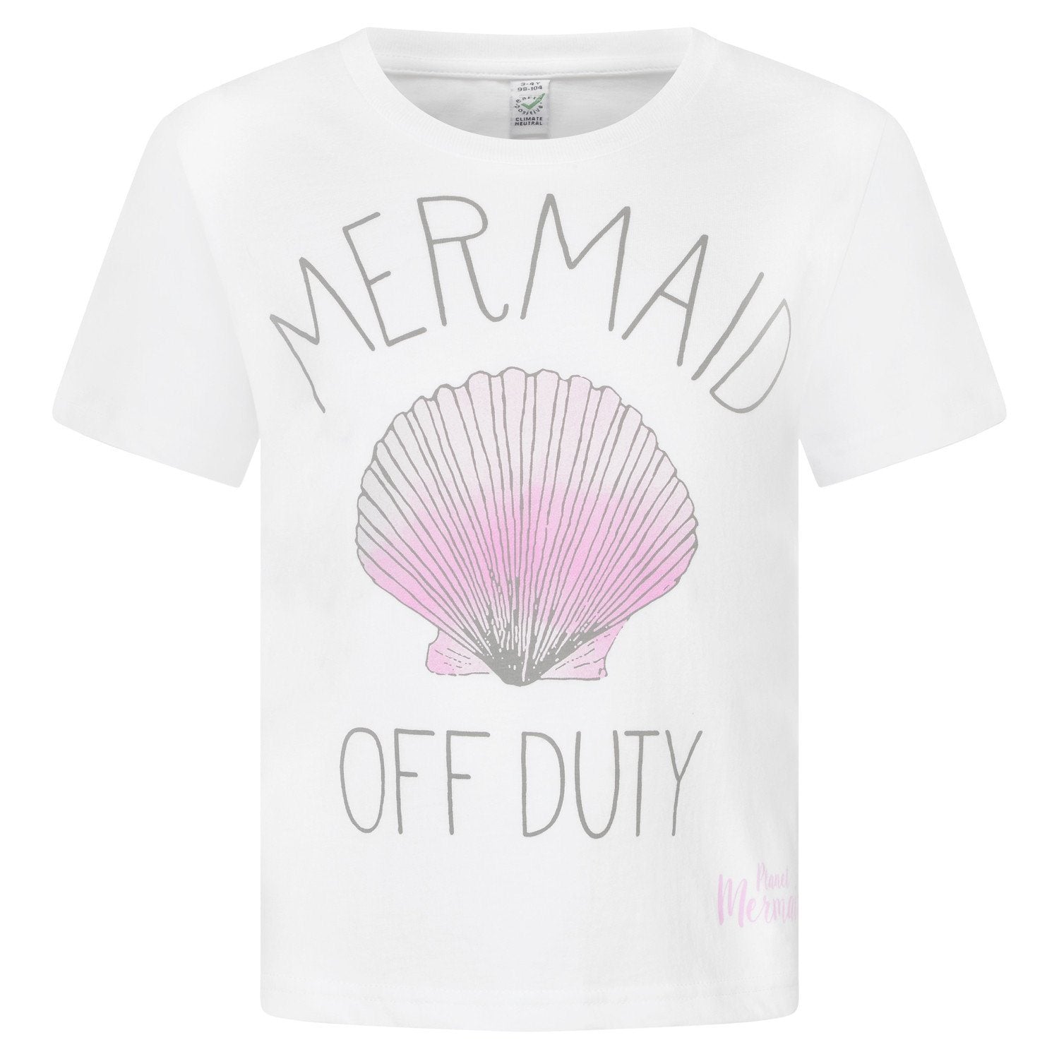 "Mermaid Off Duty" White Girls Cotton T-shirt With Print Front